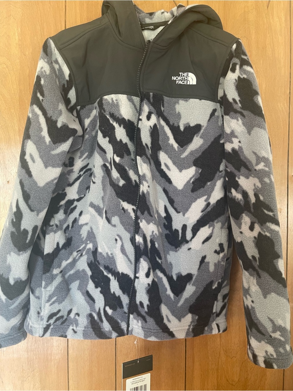 The North Face Hooded Fleece Jacket - Gray Camo - YLG - youth large NWT coat